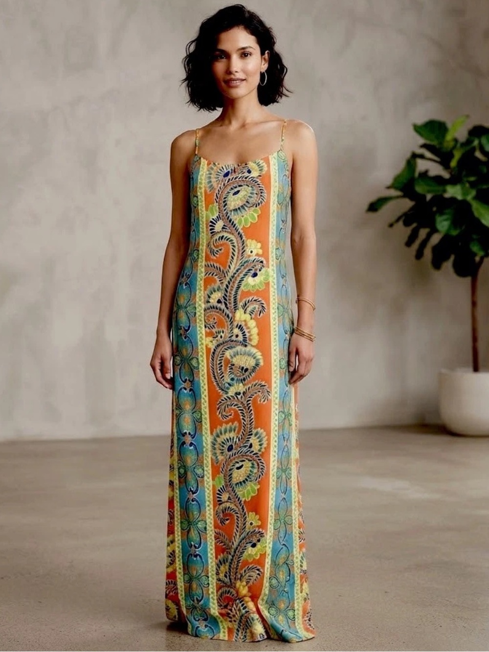 HARPER Boho Open Back Spaghetti Strap Maxi Dress w/ Double Side Slits Size Large